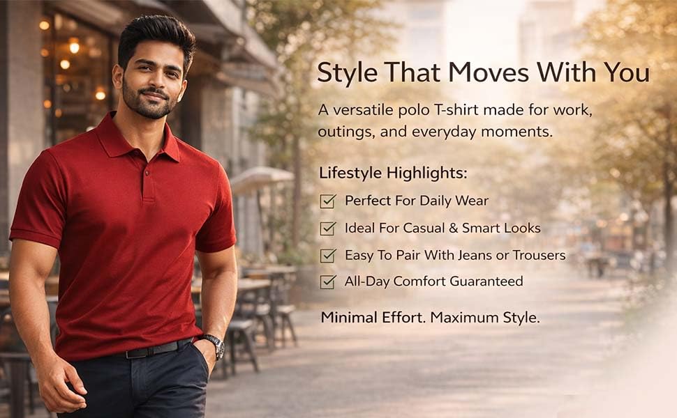 Image of Men's Poly Cotton T-Shirt | Stylish & Comfortable Casual Wear | Regular Fit T-Shirt (in, Alpha, M, Maroon)
