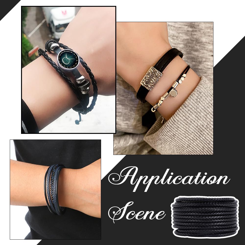 arricraft Cavo In Pelle Intrecciata Da 10.94 iarda (10 m)., Corda In Pizzo Piegato Nero Largo 7 mm con Rocchetto In Corda Rotonda In Pelle PU per Collane con Perline Fai Da Te Gioielli