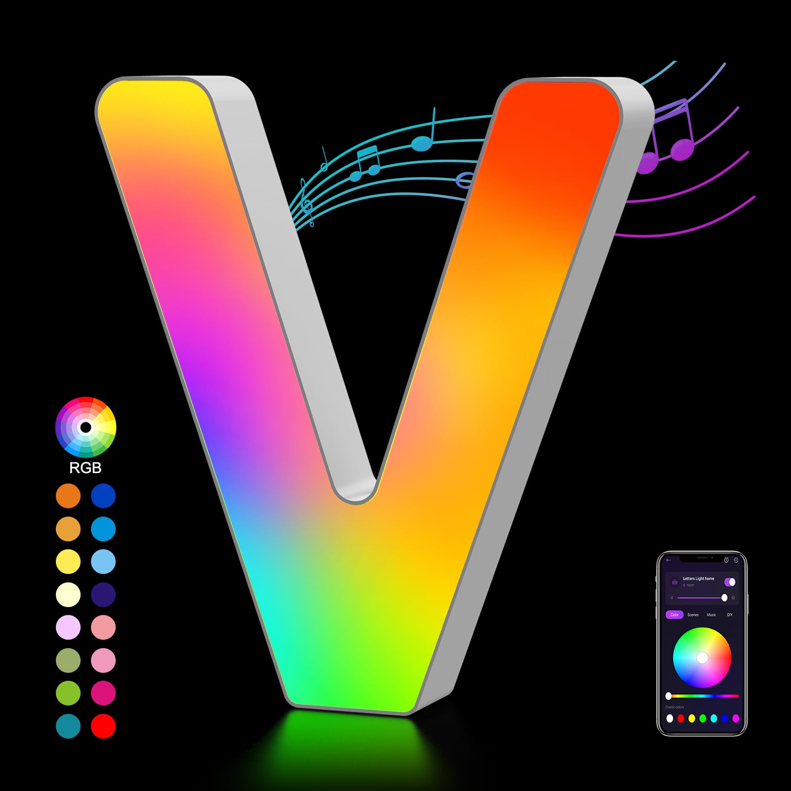 LED Buchstaben Lichter Alphabet, Led Leuchtbuchstabe Farblich Veränderbar mit USB-Netzteil, APP-Kontrolle, Dimmbar, Dekoration für Geburtstag Weihnachten Hochzeit Party Valentinstag - Buchstaben T