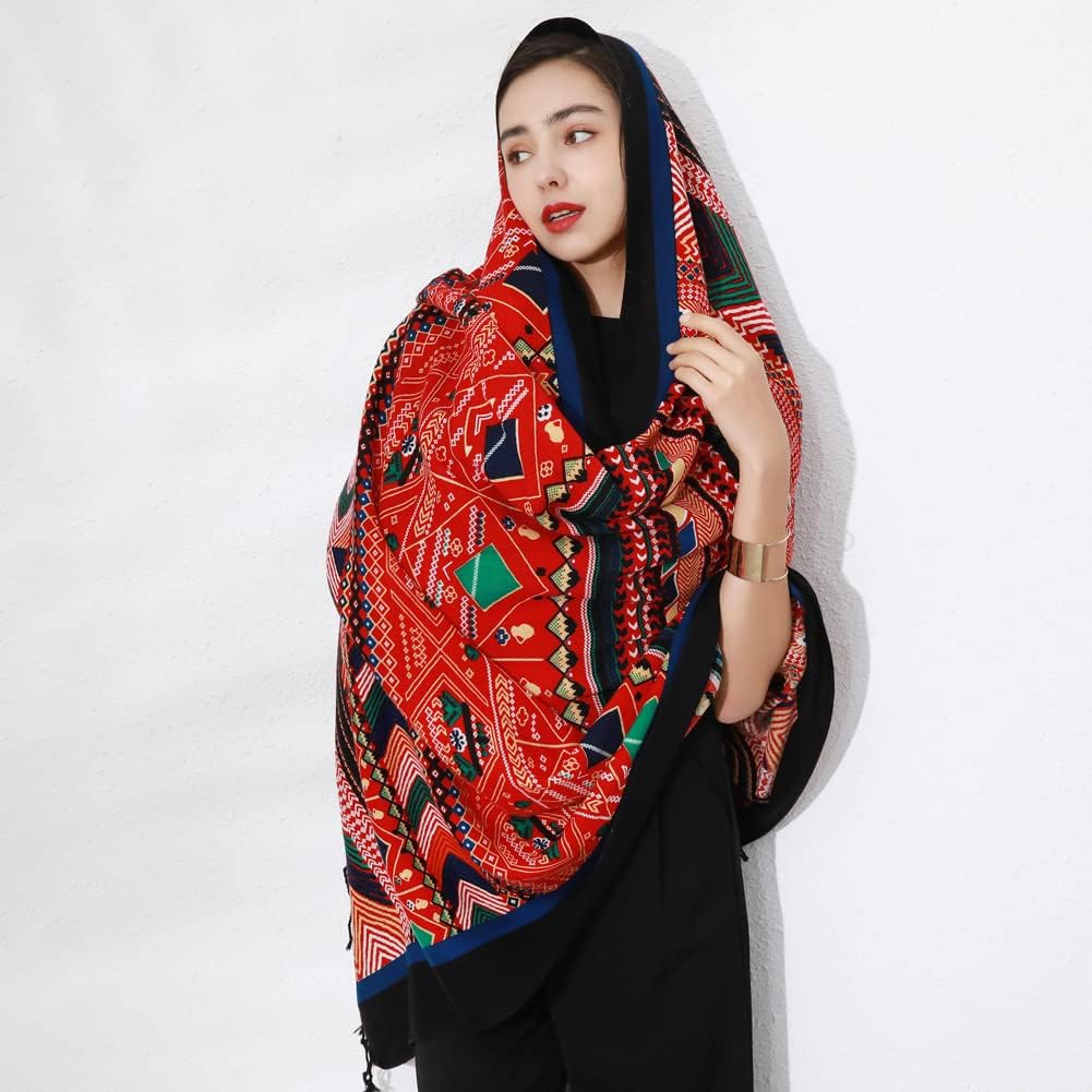 DANA XU 100% Merino Wool Pashmina Shawl for Women 96"x43", Oversized Cashmere Wrap with Tassels, Floral Travel Blanket Cape - Image 9