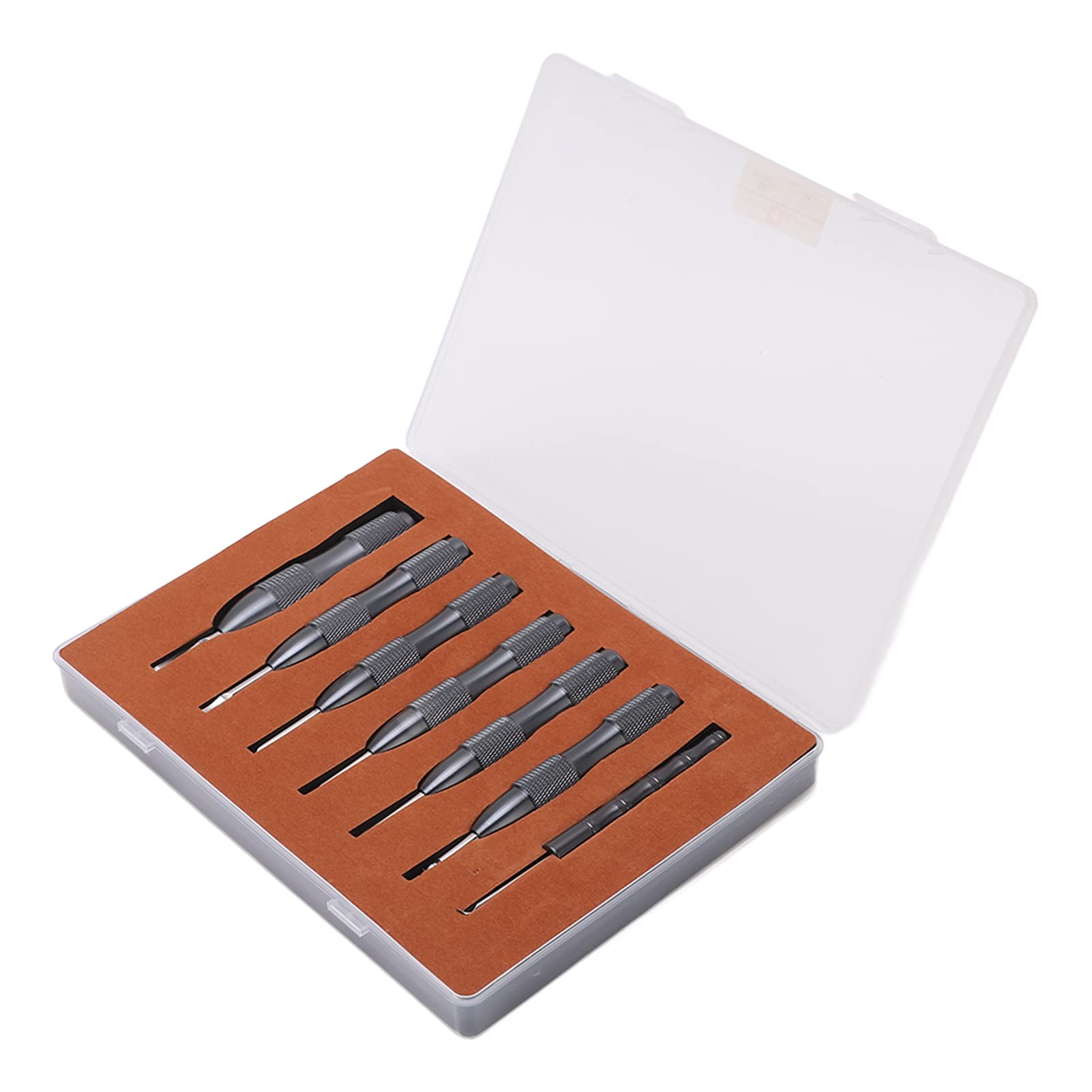 Herramienta para abrir tapa trasera de reloj, juego de aleación de aluminio de 7 piezas, kit profesional para reparación y mantenimiento de relojes (Gris)