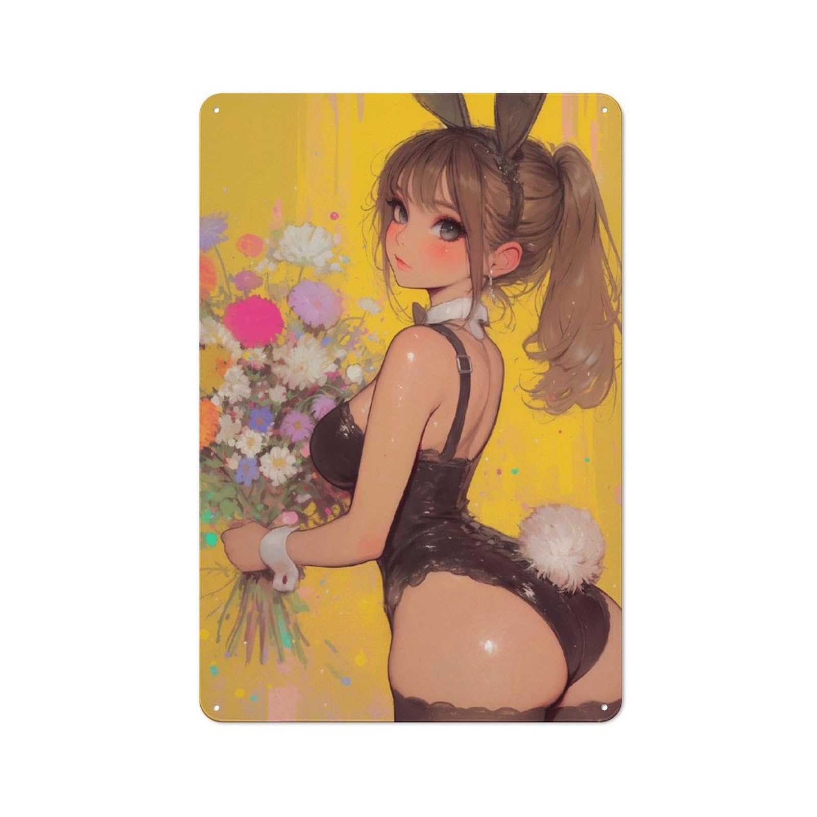 Junmoney Girls Sexy Anime Bunny Retro Metal Wall Plaque 30X20cm, Nostalgic Wall Art For Living Room, Hallway, Kitchen Or Cafe