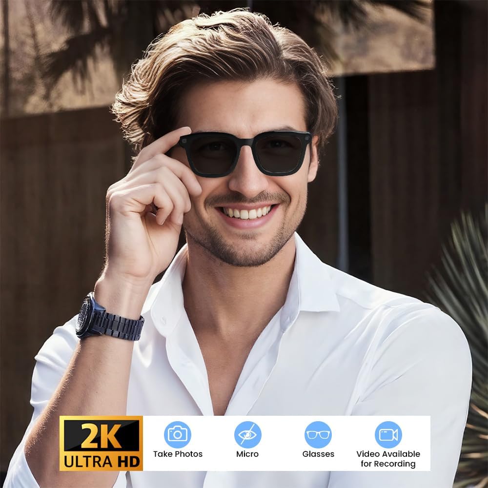 Smart Glasses Smartglasses Ai-Glasses Outdoor Recording Translation Bluetooth Sunglasses UV Protection 8MP HD SmartGlasses with Anti-Shake, Voice, Calling, Waterproof (Polarized Lenses)
