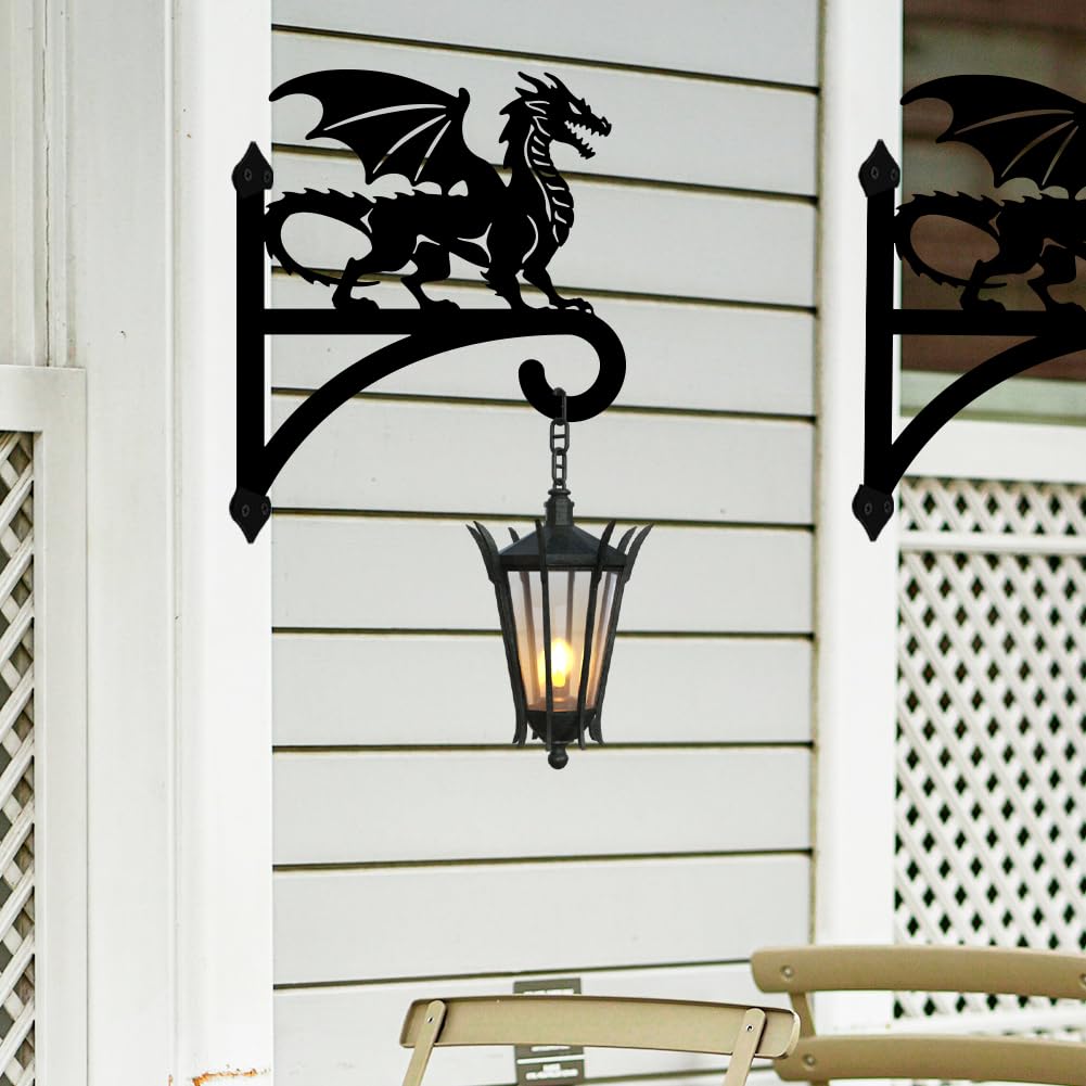 peacoblue 2er Pflanzenhalter Wandhaken,Drache Metall Blumenhalter | Robuster Pflanzenhaken 12"x15" Zoll für Innen und Außen,Halterung für Blumentöpfe,Laternen und Vogelhäuser für Garten