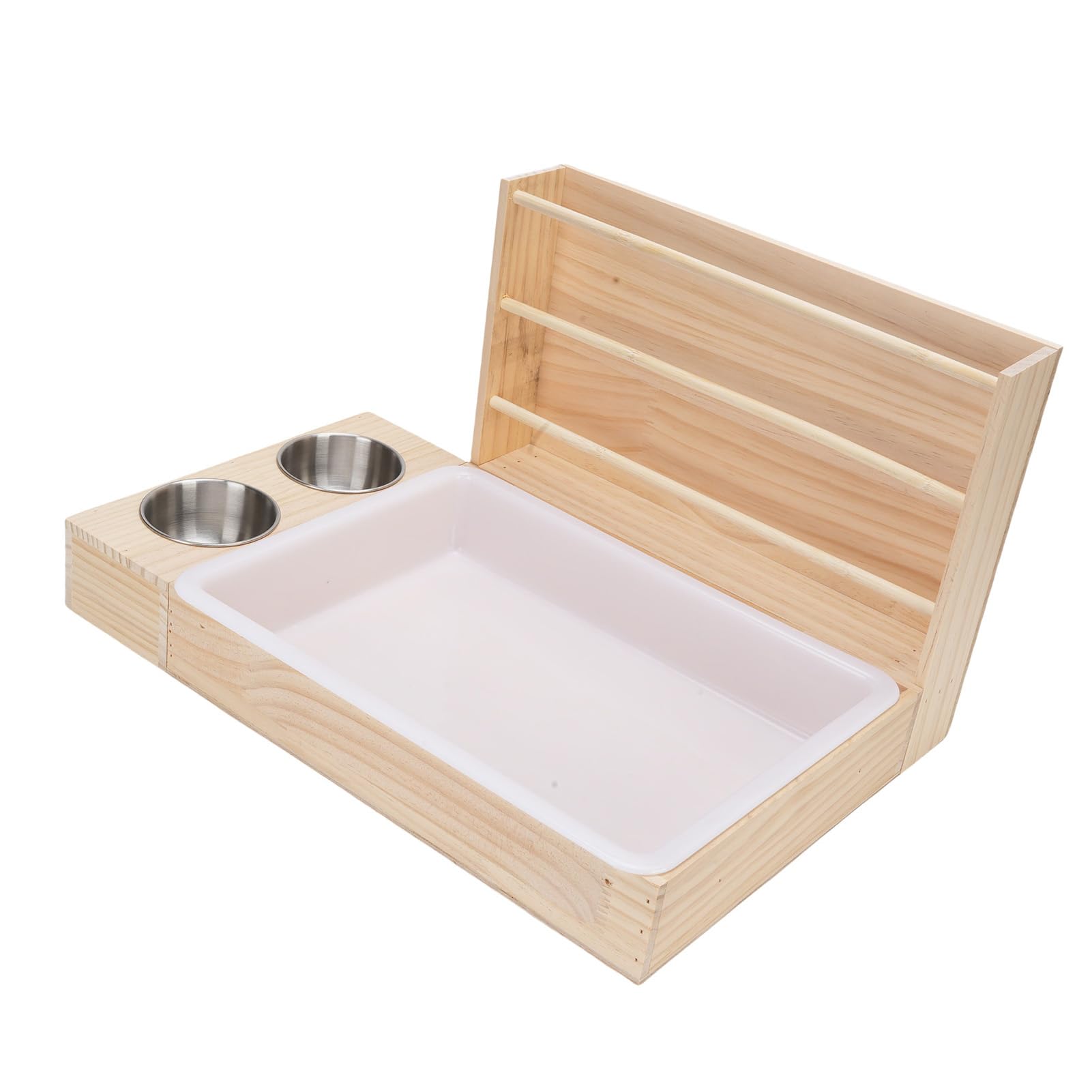 Generic 3-in-1-Heu-Futterstation für Kaninchen mit Katzentoilette, Heu-Futterstation für Kleine Tiere aus Holz mit 2 Schüsseln, Gras-Futterbox für Meerschweinchen, Hamster, Chinchillas