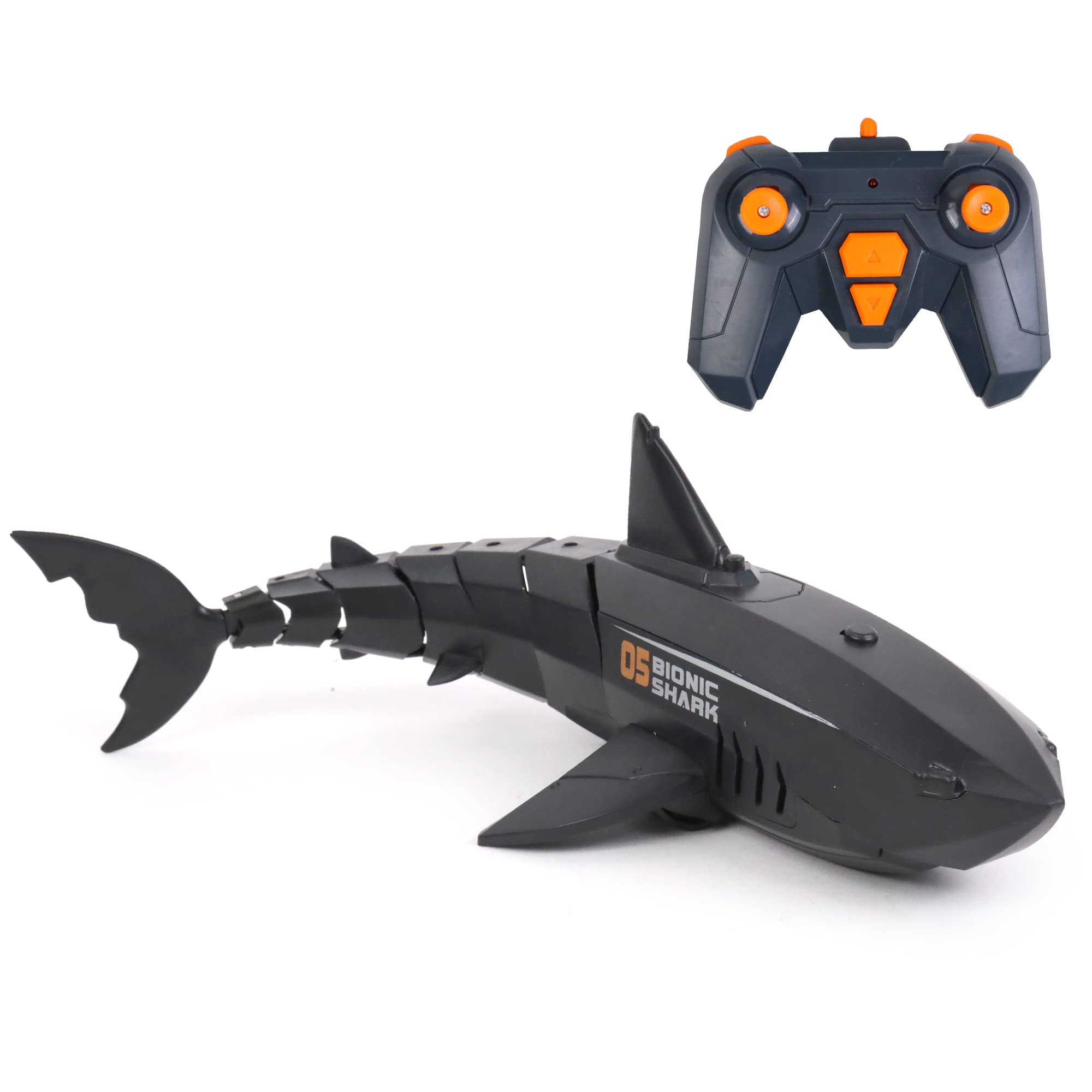 TURBO CHALLENGE - Requin - Sharkbot - 094870 - Animal Télécommandé - Noir - 1/6 - Prêt à Nager - Batterie Rechargeable et Piles incluses - Plastique - À Partir de 8 Ans