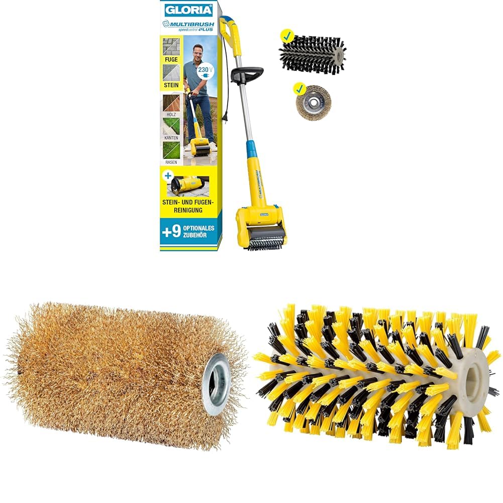 GLORIA MultiBrush speedcontrol Stein- & Holzreinigungs-Set – Elektrische Reinigungsbürste inkl. Steinbürsten PRO & Soft, Holzbürste UNIVERSAL & Fugenbürste | Für Pflaster, Terrasse, Holz & WPC