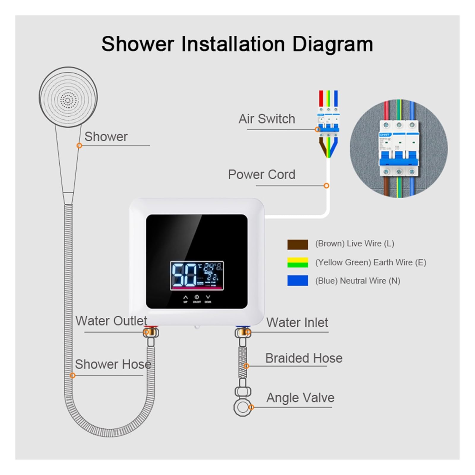 Mini Scaldabagno Elettrico Senza Serbatoio Da 7500 W Montato A Parete Display A LED Supporto Modalità Termostato/regolazione Dela Potenza For Il Bagno Di Casa Veloce E Comodo(Black)