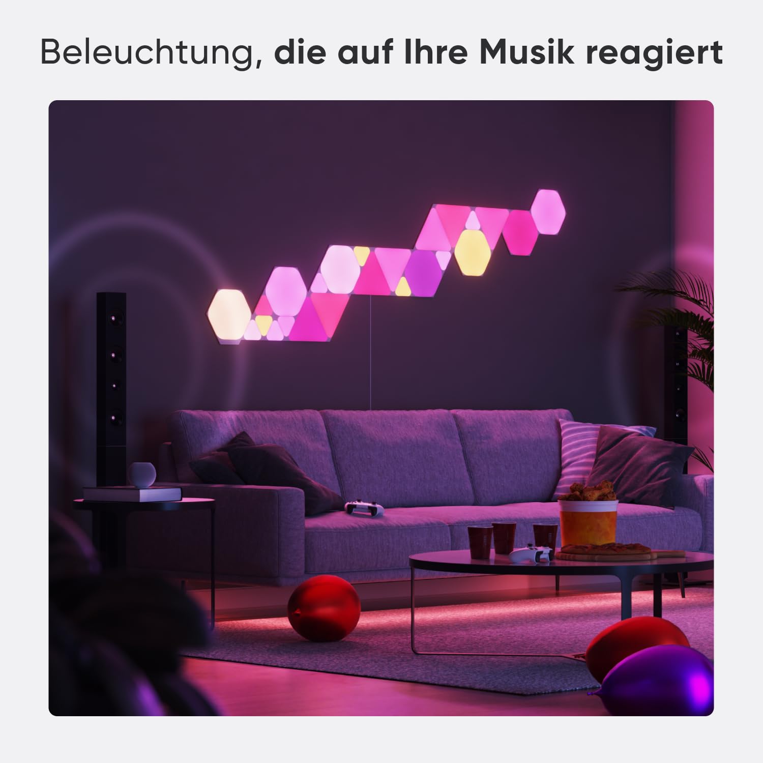 Nanoleaf Shapes Hexagon Starter Kit, 9 Smarten LED Panels RGBW - Modulare WLAN 16 Mio. Farben Wandleuchte Innen, Musik & Bildschirm Sync, Funktioniert mit Alexa Google Apple, für Deko & Gaming