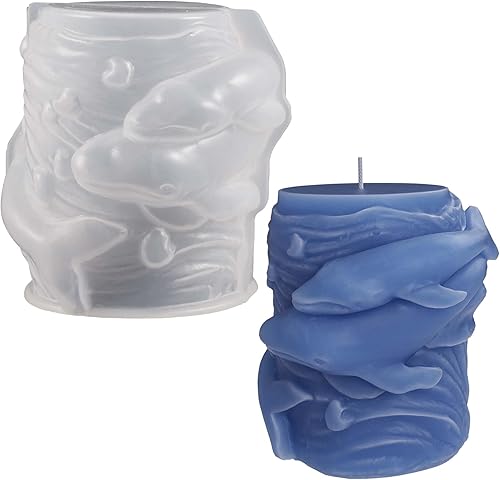 Miniatura 2 de Molde de silicona de fundición de resina animal de cilindro de delfín para decoración del hogar y fabricación de velas Molde espiral de onda