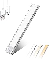Vista 1 de LED Closet Light, 1 Pack 44 LEDs Under Cabinet Lights with 3 Color, Dimmable Indoor Motion Sensor Light, USB Rechargeable Battery Operated Lights