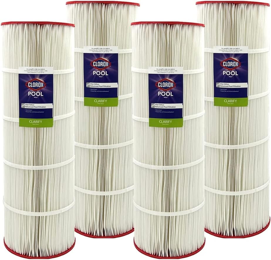 Clorox Silver Edition Advanced Pool Filter (4-Pack) | Replacement for Jandy CL 580, Unicel C-7482, Pleatco PJAN145, Filbur FC-0820, and More | 145 sq ft Pleated Filter Media