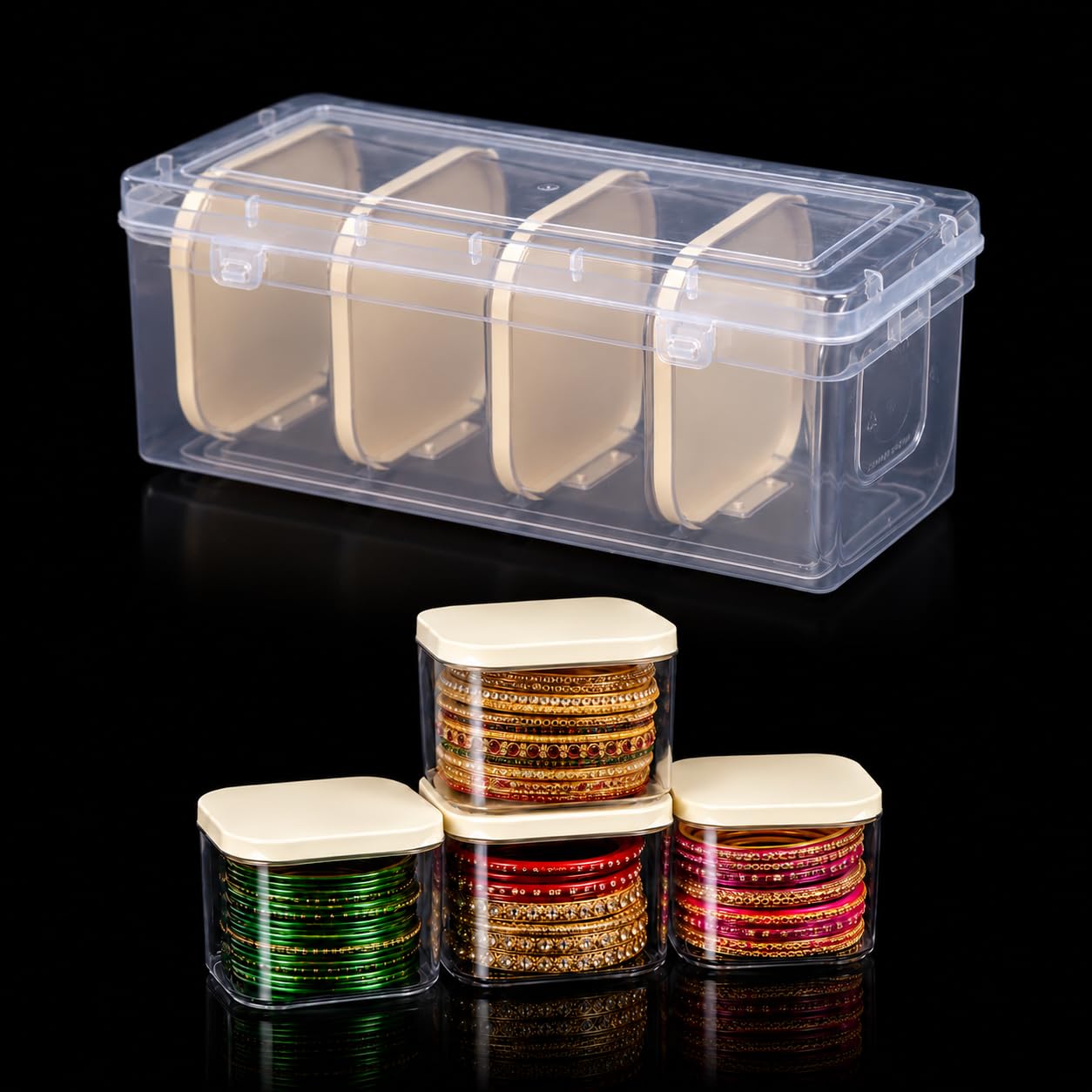 Shubh Empire Jewellery Organizers, Bangle Storage Box Plastic for Earrings, Jewellery,Necklace,Beads,Transparent Organizer, Multi Purpose Partition Storage Case, Portable Storage Boxes (1Big+4Small)-picture-31