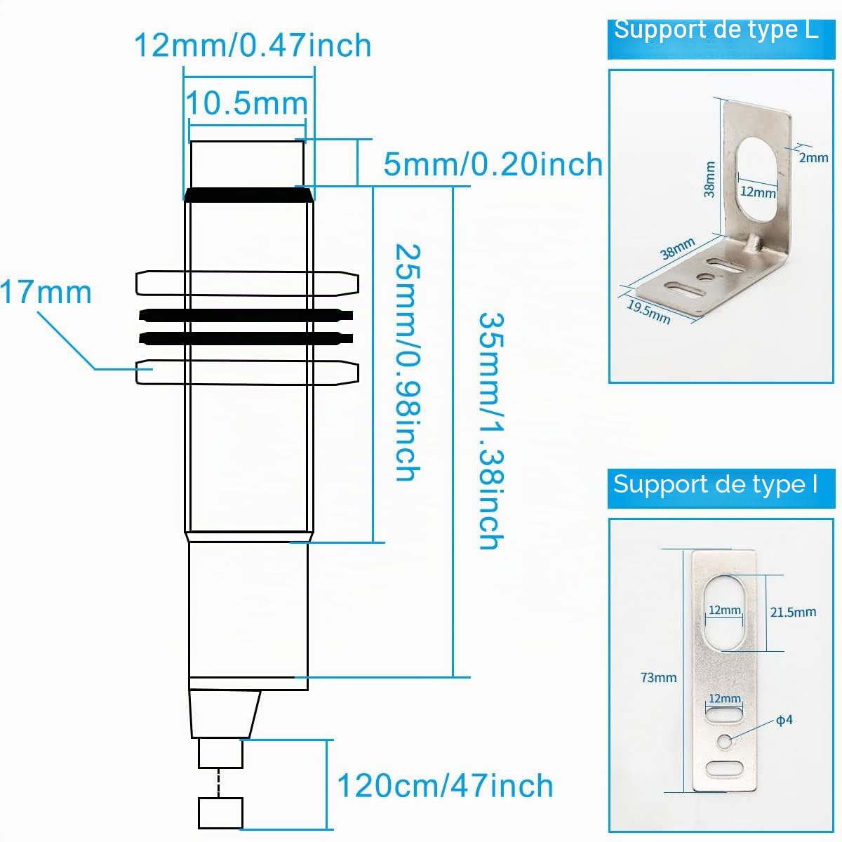 Capteur d'approche M12, distance de détection de 4 mm, interrupteur de proximité inductif NPN NO normalement ouvert, imprimante 3D LJ12A3-4-Z/BY Détection DC 6-36 V pour MCU, 2 pièces