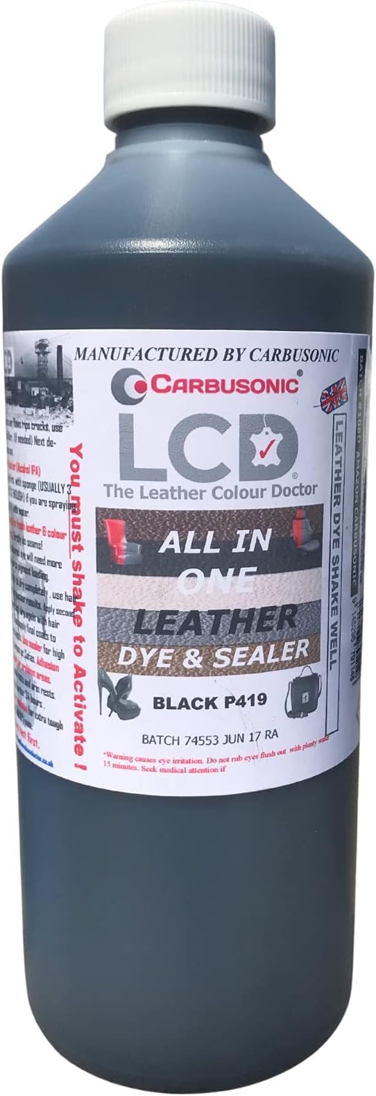 Leather dye Black for Sofas, Shoes, Handbags, Car Seats, Jackets
