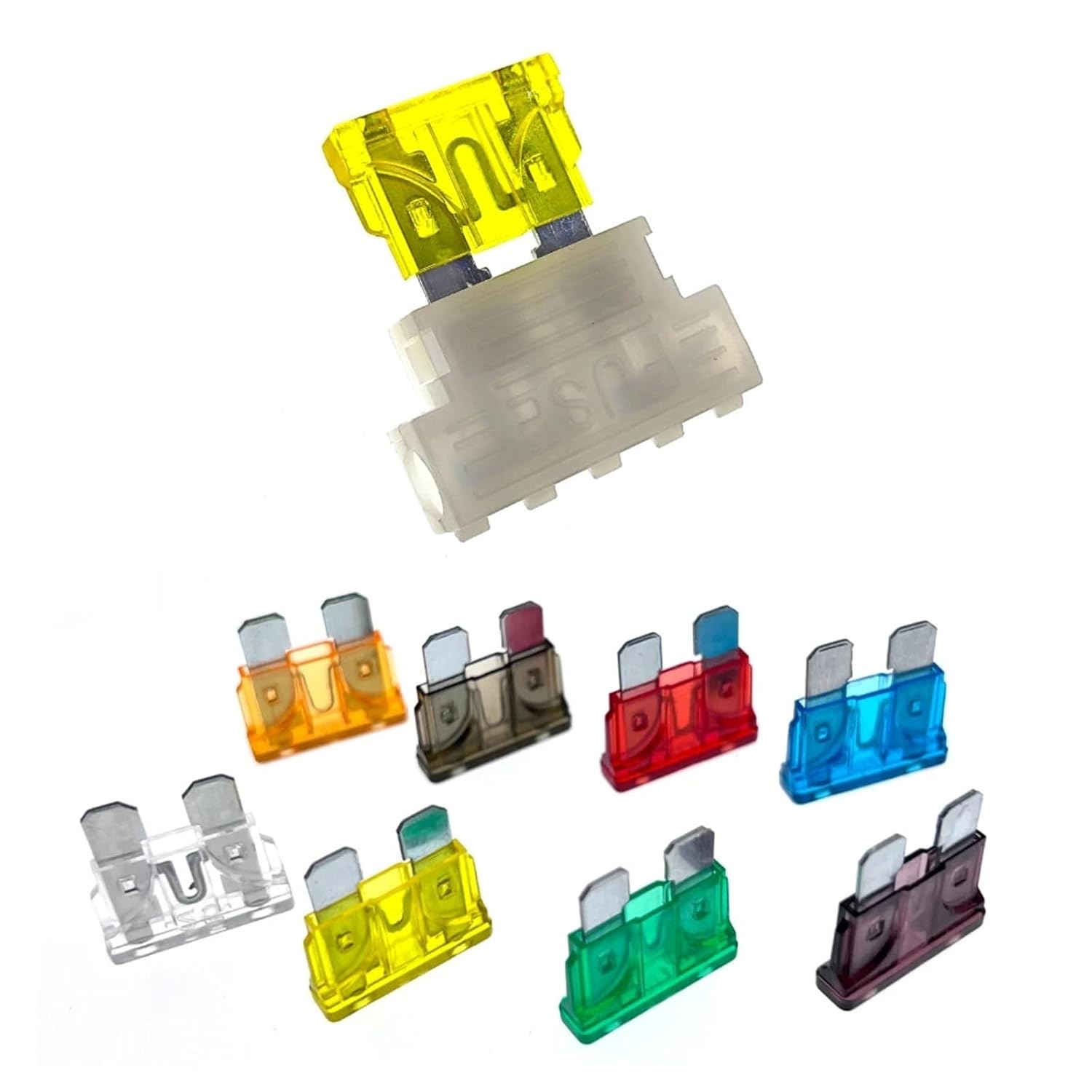 Auto Standard Middle Fuse Holder + Car Boat Truck ATC ATO Blade Fuse 1A 2A 3A 4A 5A 7.5A 10A 15A 20A 25A 30A 35A 40A 5Pcs(5sets 25A)