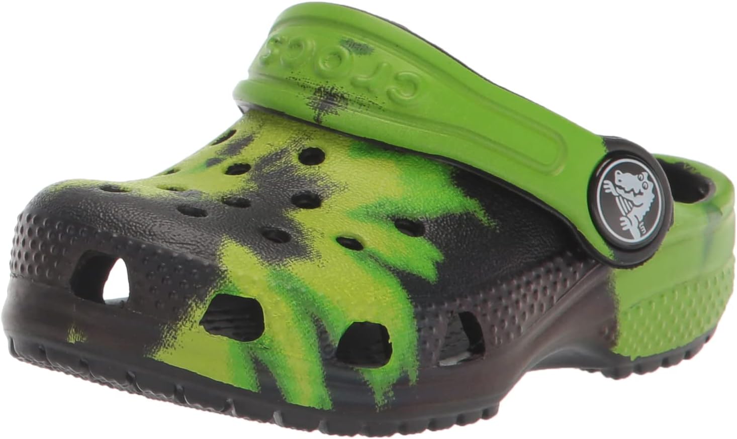 Crocs Classic Tie Dye Clogs (Little Big Kid), Black/Lime Punch, 8 US Unisex Toddler