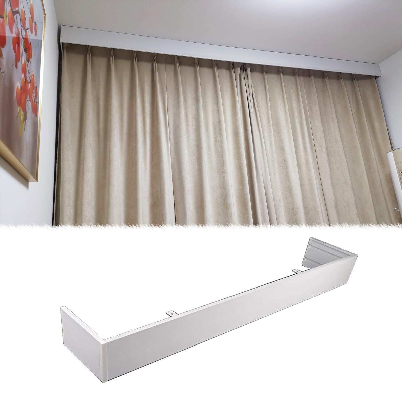 CMYUN Rail Rideaux Fixation Au Plafond/au Mur Boîtier de Cantonnière Cadre de Cache-Tringle Blanc avec Vis Cadre de Cantonnière pour Store Occultant Uniquement(Ceiling Mount,3.4m(11.2ft))