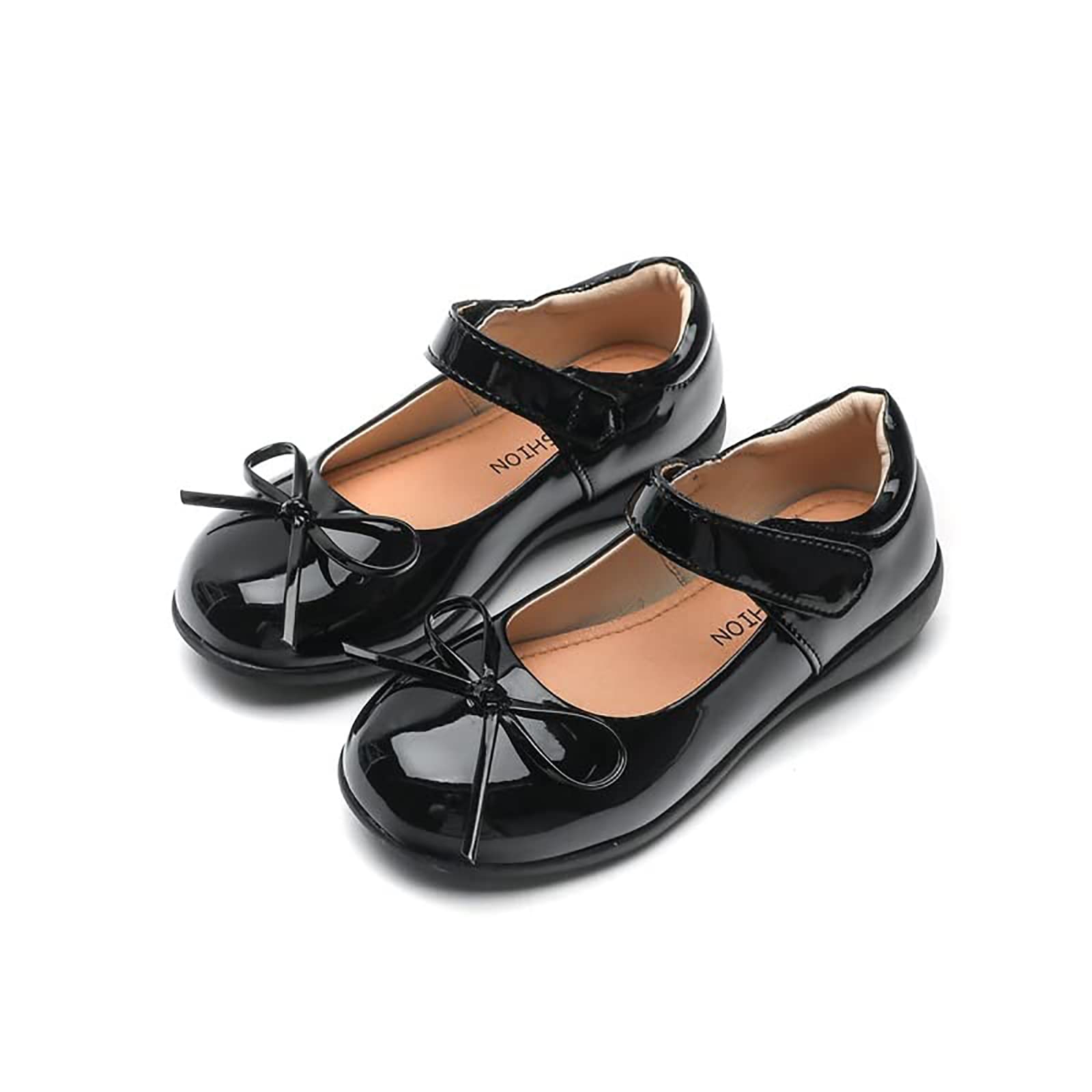 THE WHITE SHOPTHE WHITE SHOP Girl's Patent Leather Mary Jane Dress Black School Uniform Shoes Velcro Ballet Ballerina Flats with Bowknot（EU31）