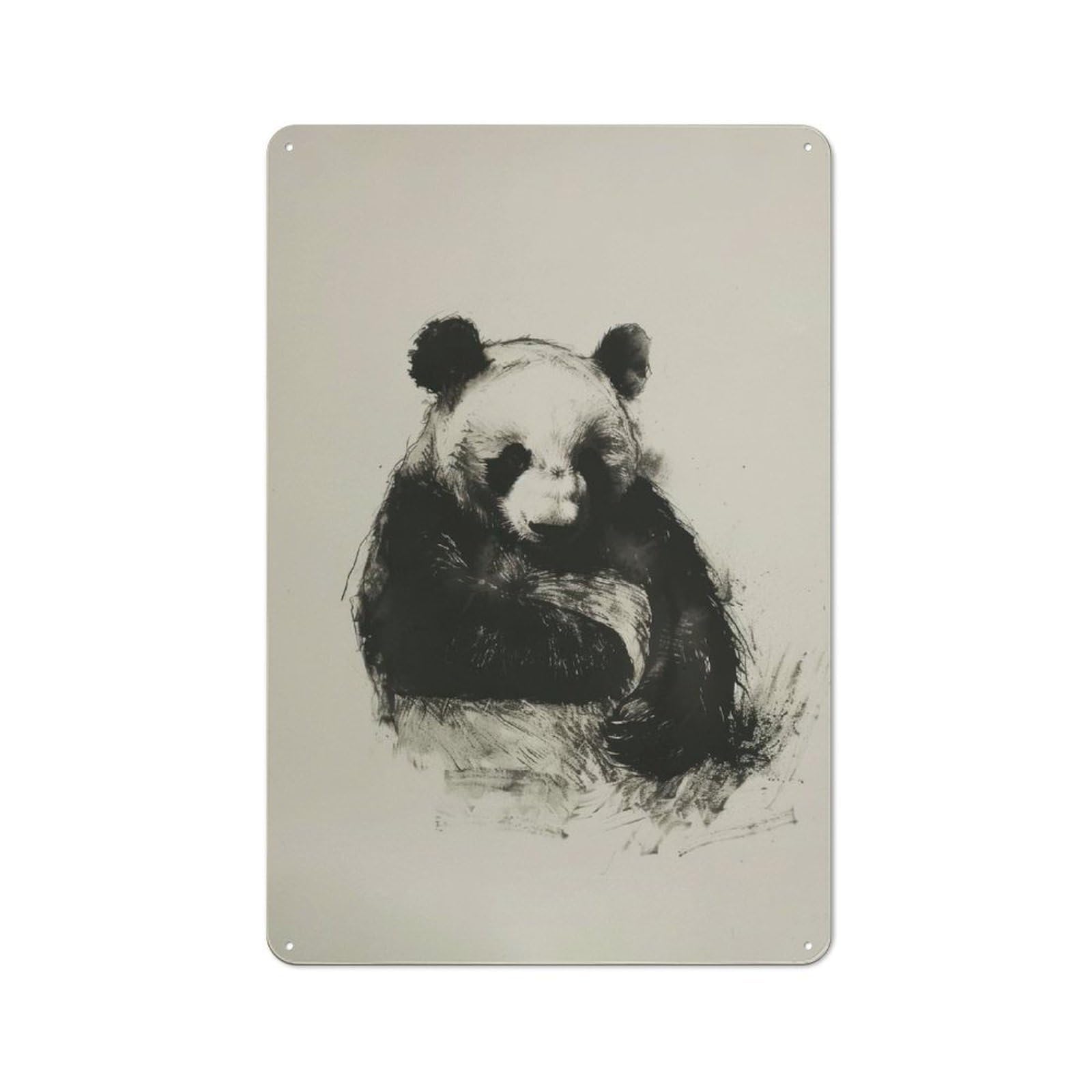 Junmoney Panda In Charcoal Art Vintage Vintage Tin Sign 30X20cm, Cafe Wall Decor For Bakery, Diner, Cafe Or Family Room
