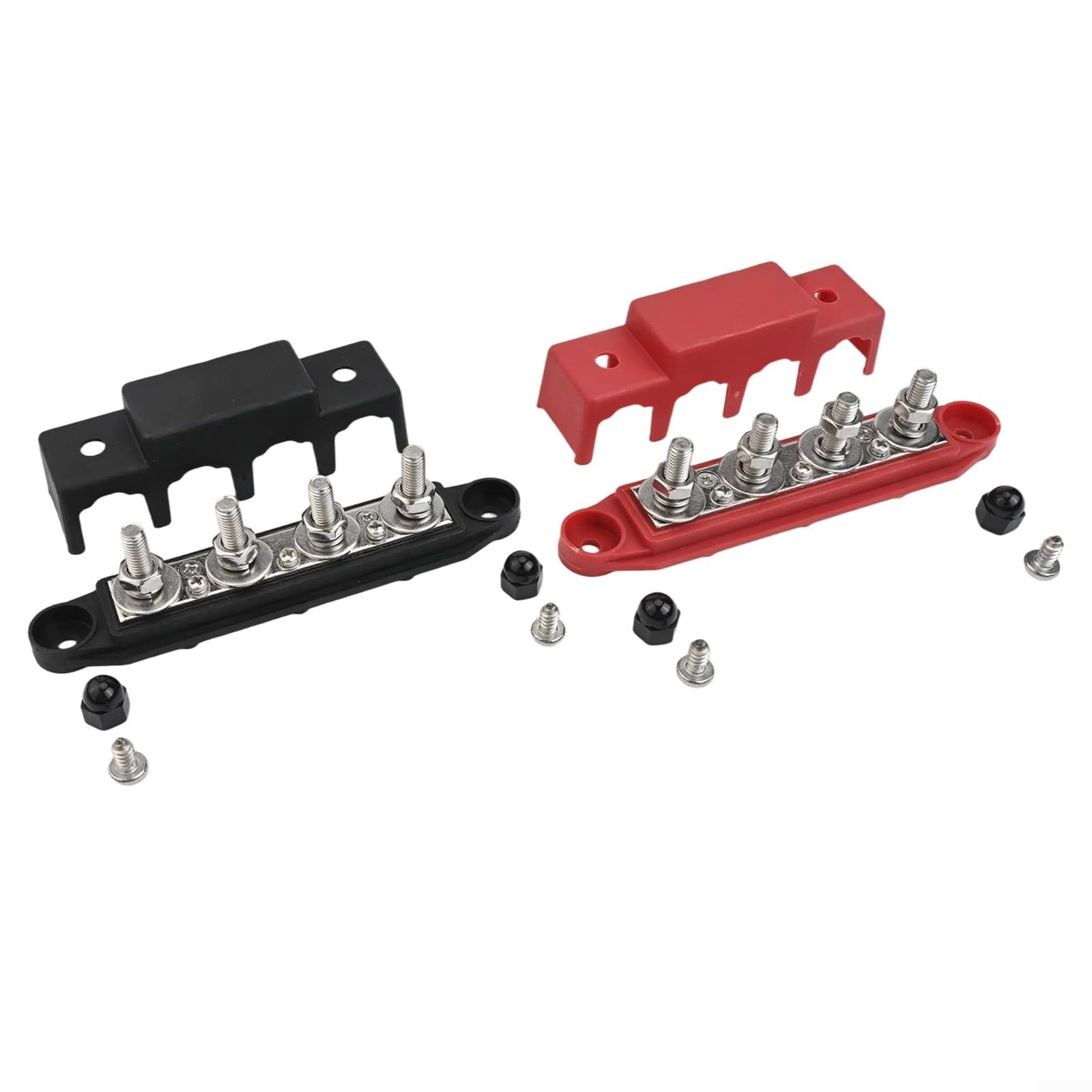 Zestaw 2 bloków rozdzielczych 12 V-48 V DC 250 A, szyna zasilająca ze śrubami M8, do kamperów, łodzi, instalacji solarnych 168 x 54 mm