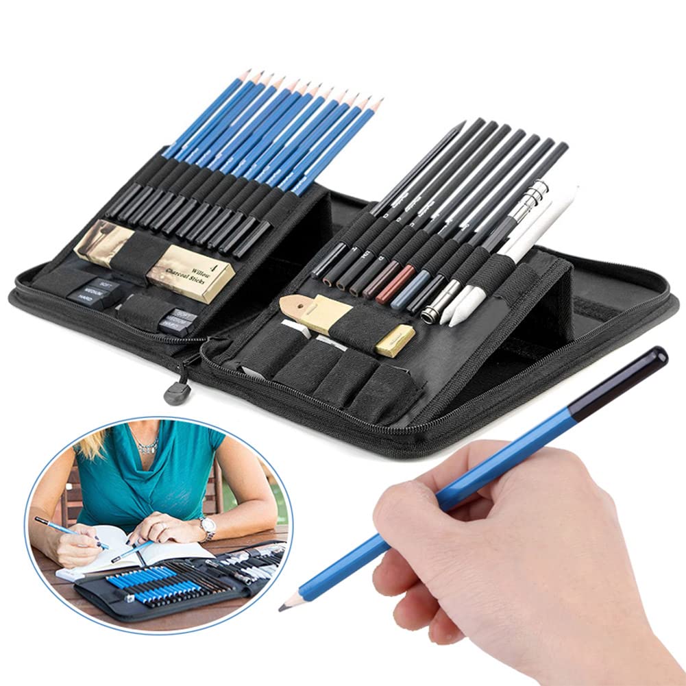 Set de crayons à dessin pour esquisses et dessins, avec outil fusain et sac pour l'enseignement en art, peinture et dessin.