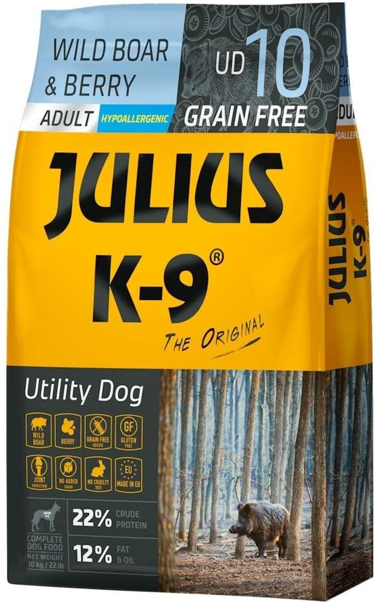 Julius K9 - Getreidefreies und hypoallergenes Hundefutter auf Wildschwein/Lamm/Rind & Kartoffelbasis - Für erwachsene Hunde kleiner Rassen (10kg)