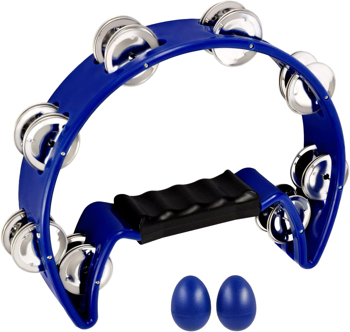 EastRock Tambourine Metal Jingles Hand Held Percussion Half Moon Tambourine for Kids, Adults, KTV, Party BLUE : Musical Instruments