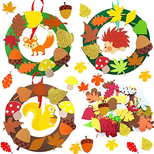 Herbst Basteln Kinder Set, 131 Stück Kränze Igel Bastelset, DIY Weihnachtsdekoration aus Filz für Festliche Geschenk, Weihnachtskränze, das Erntedankfest, Kränze Bastelset für Kinder