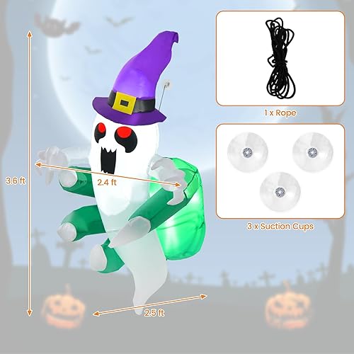 Miniatura 3 de Tangkula Fantasma inflable de Halloween de 8 pies, novia fantasma inquietante inflable con luz LED de llama, decoración de vacaciones al aire libre