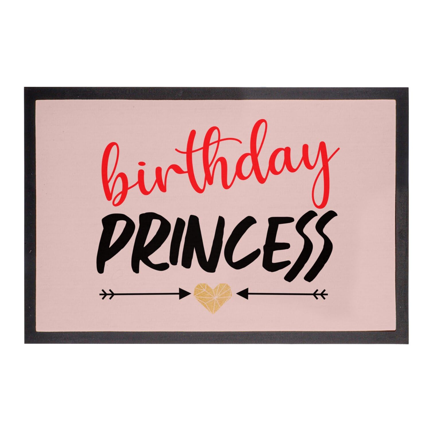 Paillasson Rose avec message Birthday Princess et calligraphie d'anniversaire 60x40cm