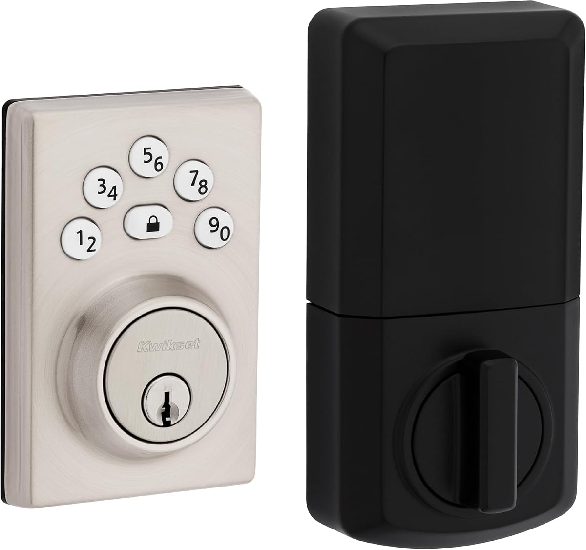 Powerbolt 240 Cerradura de puerta con cerrojo electrónico contemporáneo con teclado de 5 botones en níquel satinado, con conveniente entrada sin llave, códigos de usuario personalizables y bloqueo automático
