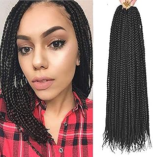 16 Inch Box Braid Crochet Hair,Crochet Box Braids,Crochet Braids Box Braids,Crochet Box Braids Pre Looped,1CM In Diameter 3X 100% Synthetic Hair Extensions(132 Strands,1B#)