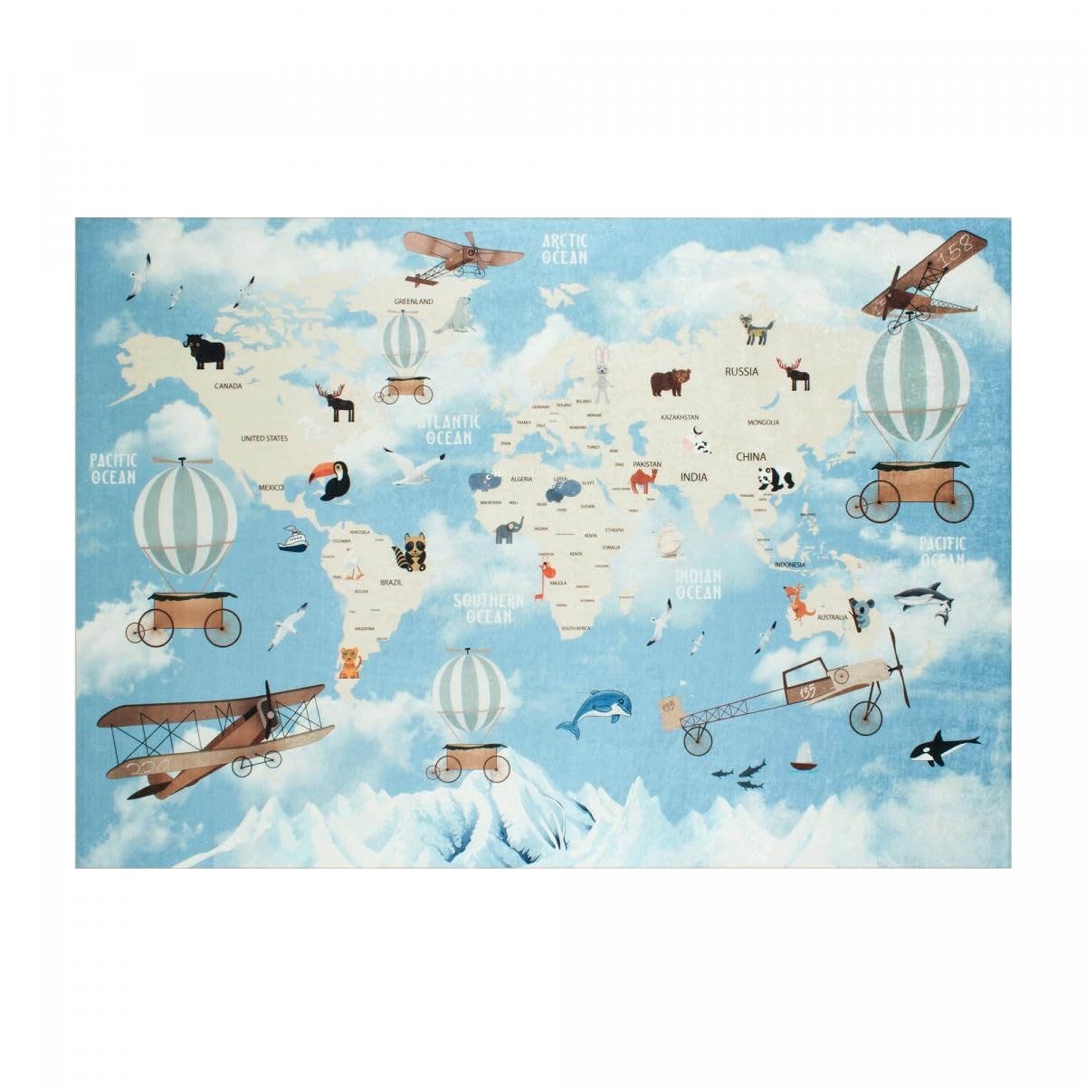 Alfombra infantil 80 x 150 cm, ideal como alfombra de dormitorio, alfombra azul para niños, alfombra de forma rectangular, 8174
