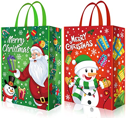 VEYLIN Christmas Tote Bags with Handle 2 Pack Jumbo Xmas Gift Bags Non-Woven Shopping Bags for Gift Wrapping