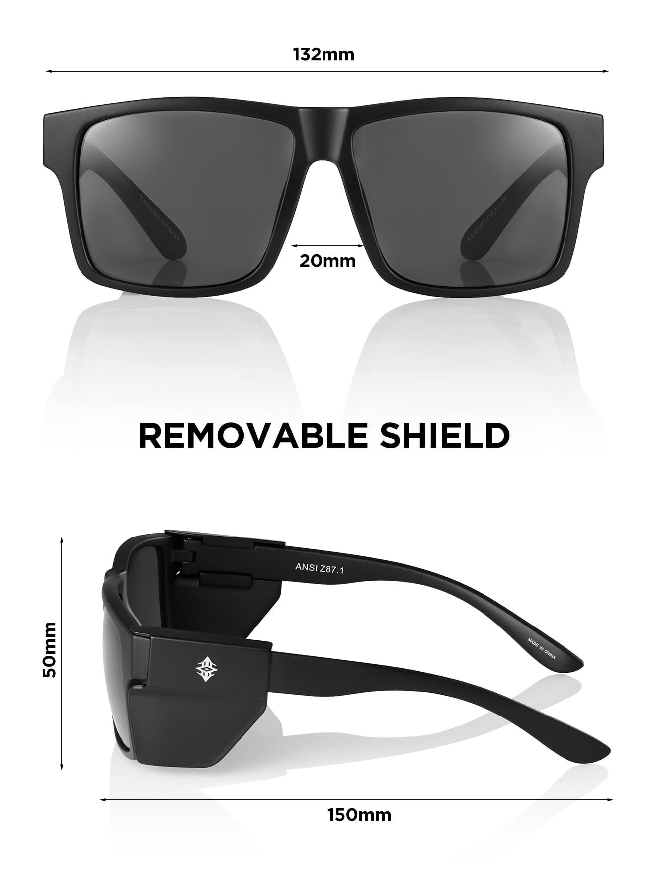 Z87 Sicherheits-Sonnenbrille für Herren und Damen, UV-400-Schutz, abnehmbare Seitenschilder, Angeln, Fahren, Arbeiten