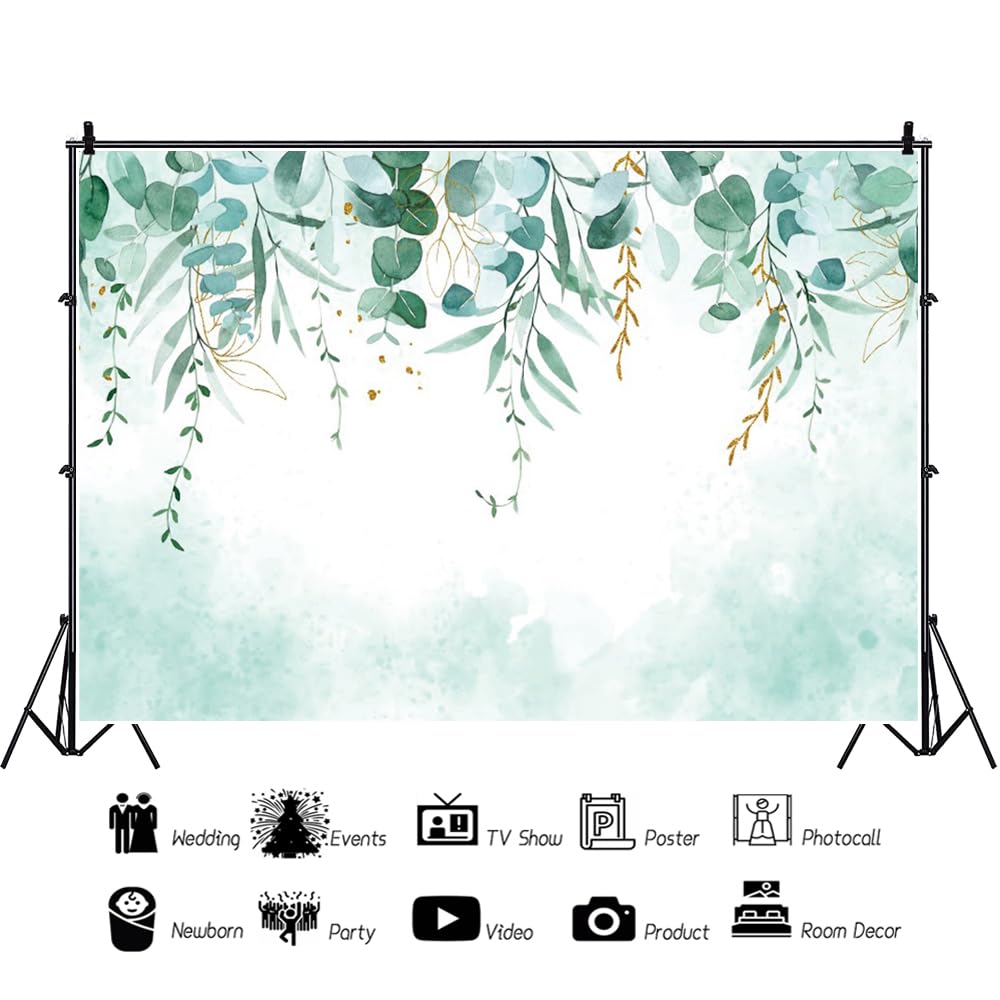 3,5x2,5m Toile de Fond Feuilles Vertes Arrière-Plan de Feuilles d'eucalyptus en Aquarelle thème de la Nature Décoration de Studio Photo pour Mariage Naissance Anniversaire Accessoires