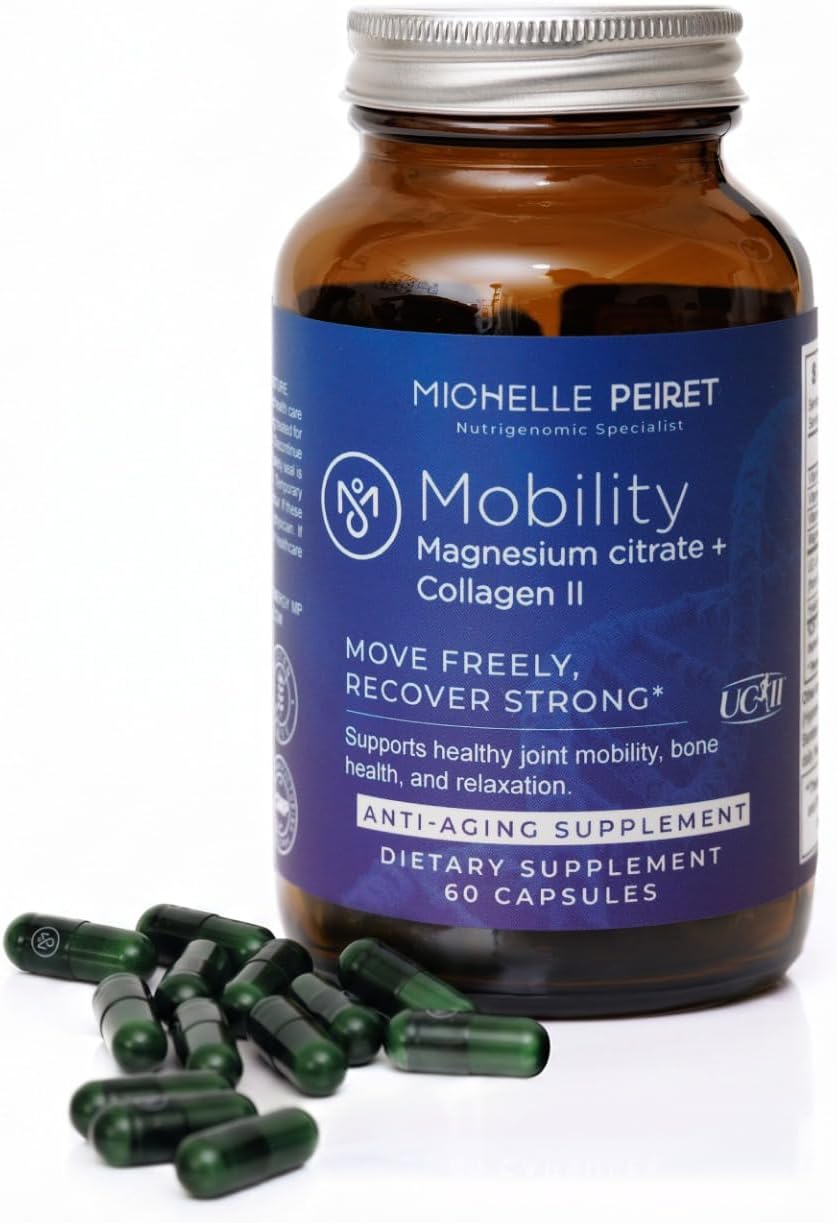 Mobility - Magnesium + Collagen Supplement with Hyaluronic Acid & Vitamin C | Supports Bones, Joints & Muscles | Gluten-Free & Non-GMO | 60 Capsules for Men & Women