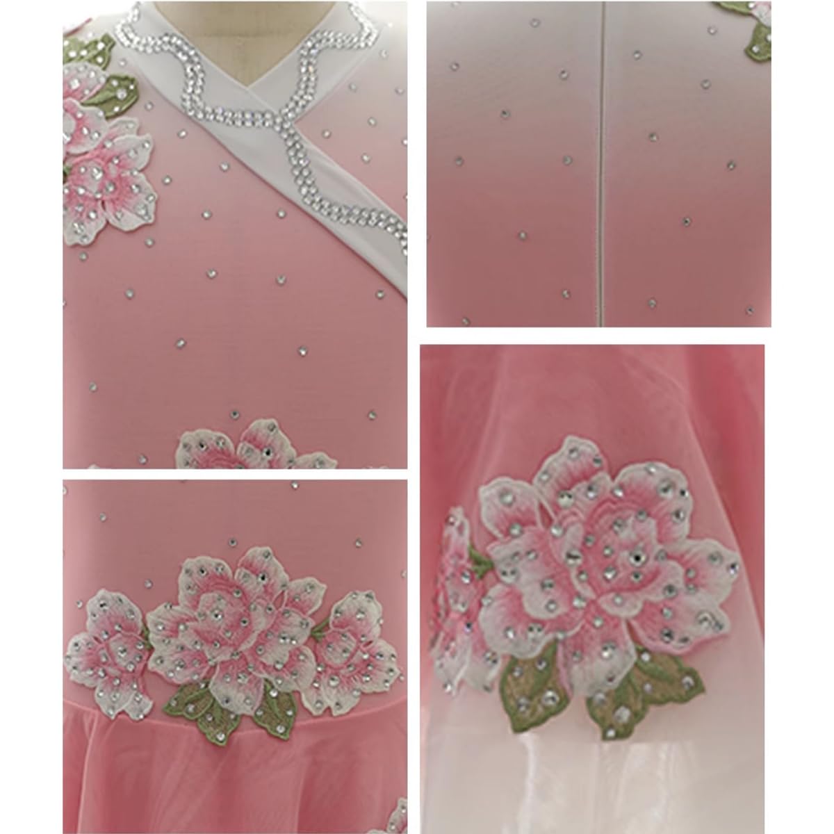 Maillot De Danza Patinaje para Mujer Leotardo Manga Larga De Gimnasia Rítmica con Falda Tul Y Pedrería Brillante Disfraz De Bailarina Baile Competición Adulto