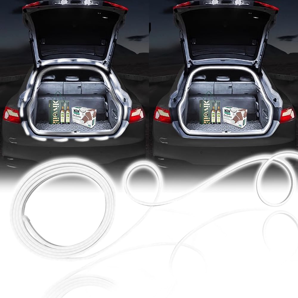 Flux Dynamique Bande Lumineuse LED pour Coffre de Voiture, 158Inch Universel Coupe Flexible Silicone Imperméable Bande Lumineuse Néon, Eclairage D'ambiance Intérieur pour Voitures SUV(Blanc)