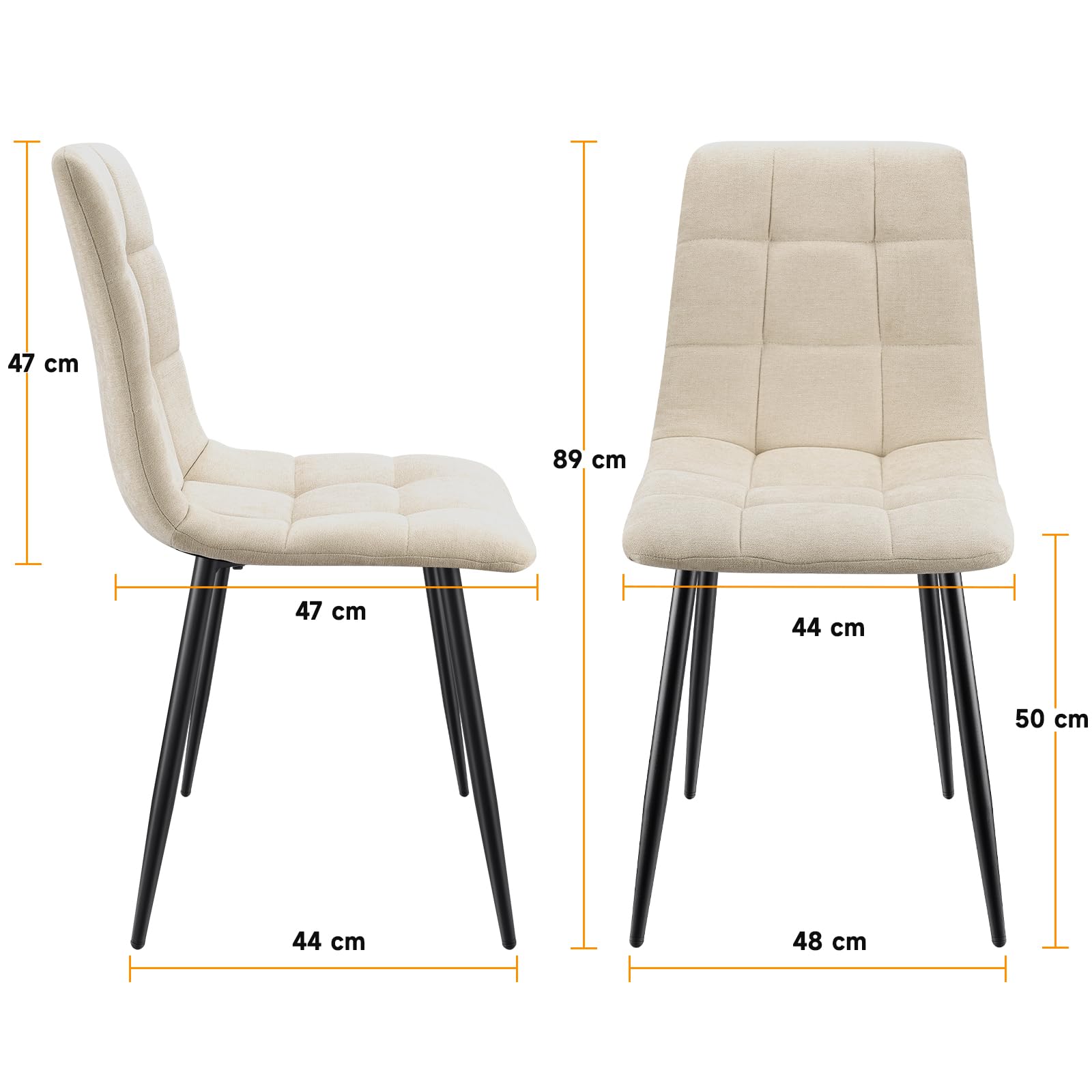 Set Di 4 Sedie Da Pranzo,Sedia Da Cucina Con Piedi In Metallo Nero,Sedie Imbottite Con Tessuto Di Lino,Sedia Da Camera Da Letto Salotto Soggiorno,Beige