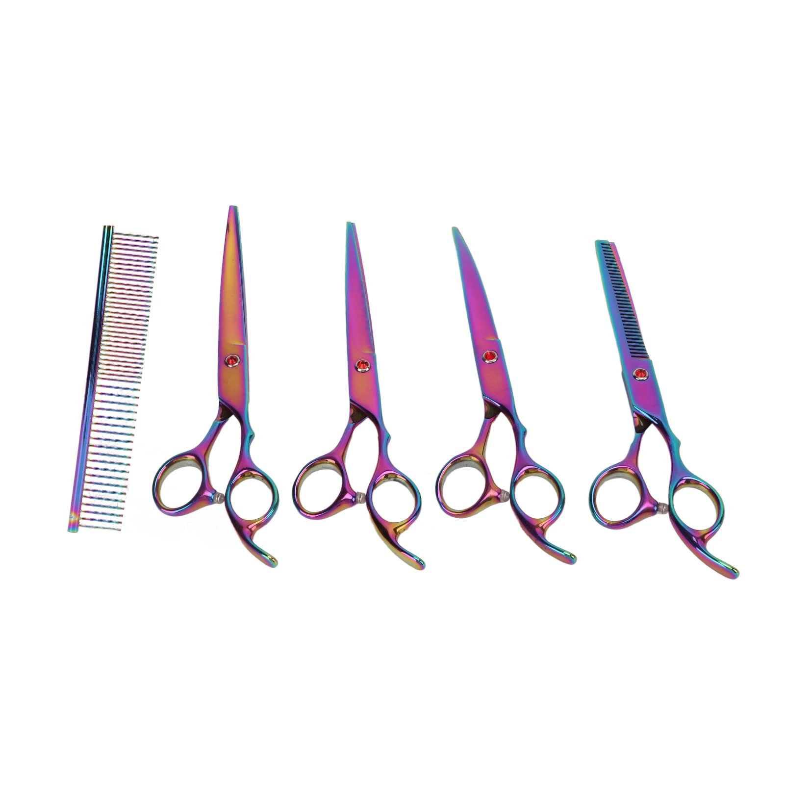 Qcwwy Set di Forbici per Toelettatura, Cesoie per Rifinitura in Acciaio | Kit 4 in 1 con Forbici Dritte e Dentate, Impugnatura Ergonomica e Pettine