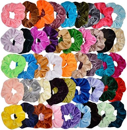 52 pcs Hair Scrunchies Velvet Elastics Bobbles Ponytail Holder Hair Bands Scrunchie Tie Ropes Scrunchy for Women Hair Accessories Great Gift for Halloween,Thanksgiving day and Christmas