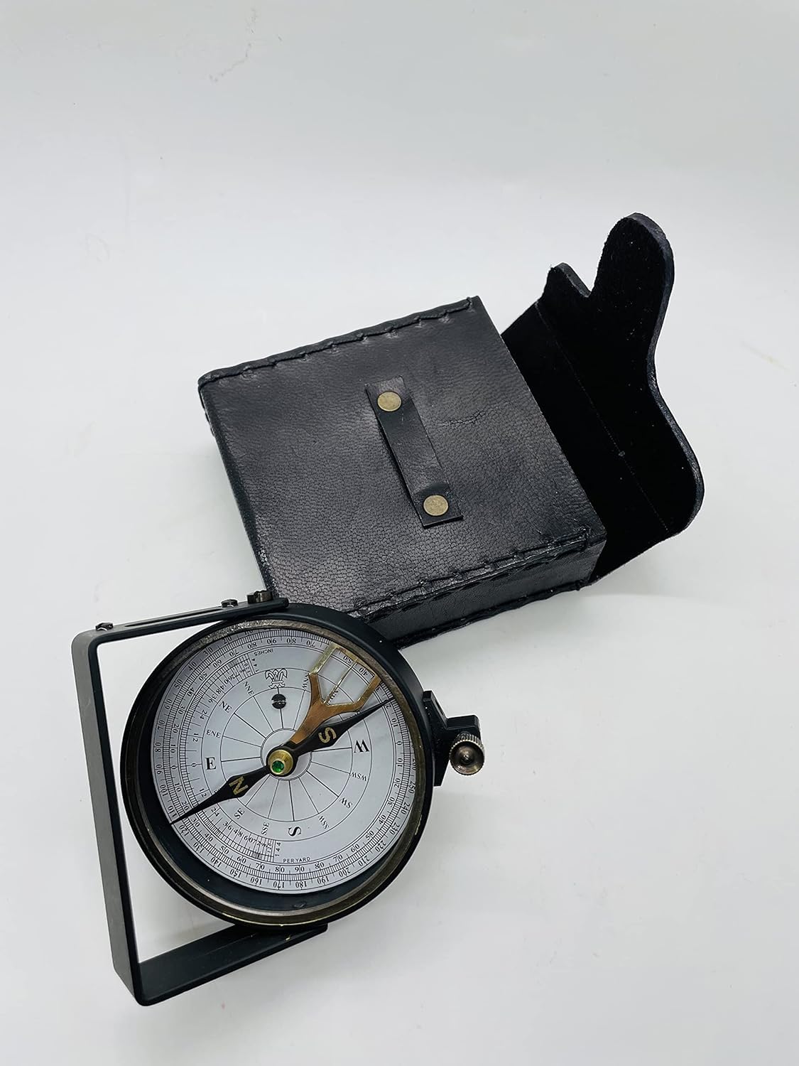 Brass Clinometer Handle Compass Fully Working for Hiking, Outdoor, Pocket Compass with Leather Case Maritime Brass Compass A Great Gift Item 2