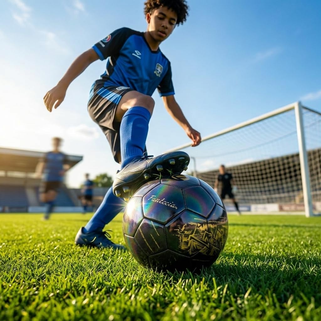 Pallone da calcio misura 5, in pelle PU, per interni ed esterni, per giovani e adulti, colore nero con stampa dorata