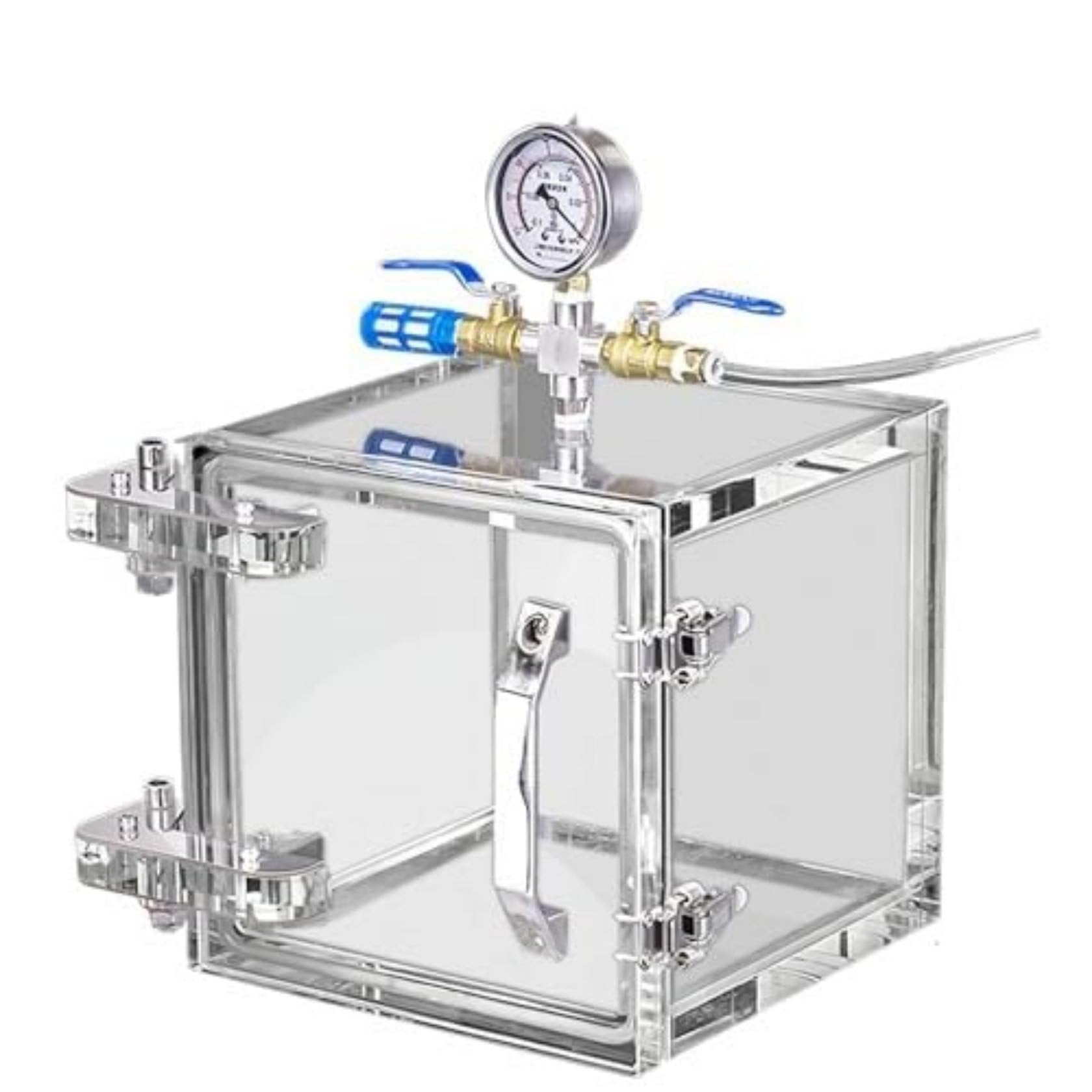 ZHIXUMM Acrylic Vacuum Degassing Chamber, Clear Degassing Box Kit W/Pressure Gauge, 2-Way Valve, High Transparency Acrylic, For Lab, Industrial 25 * 25CM
