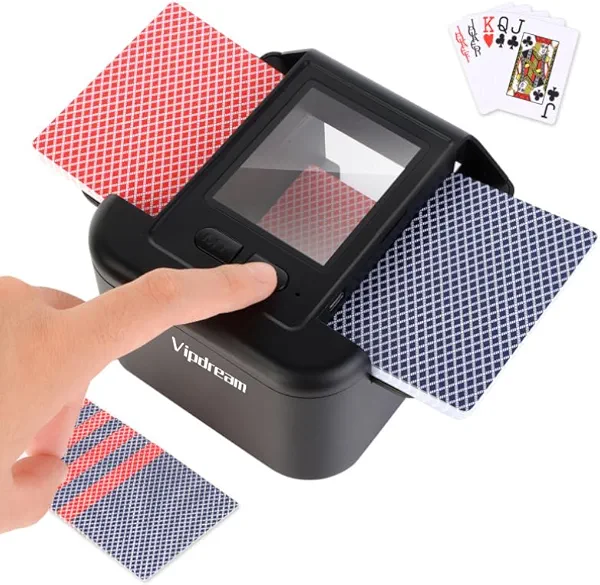 Vipdream Automatic Card Shuffler for 1-2 Decks, Dual Mode Card Shuffler with USB-C Rechargeable Battery, Card Shuffler & Dealer for UNO, Skip-Bo, Poker, Blackjack, Texas Hold’em, Party & Travel