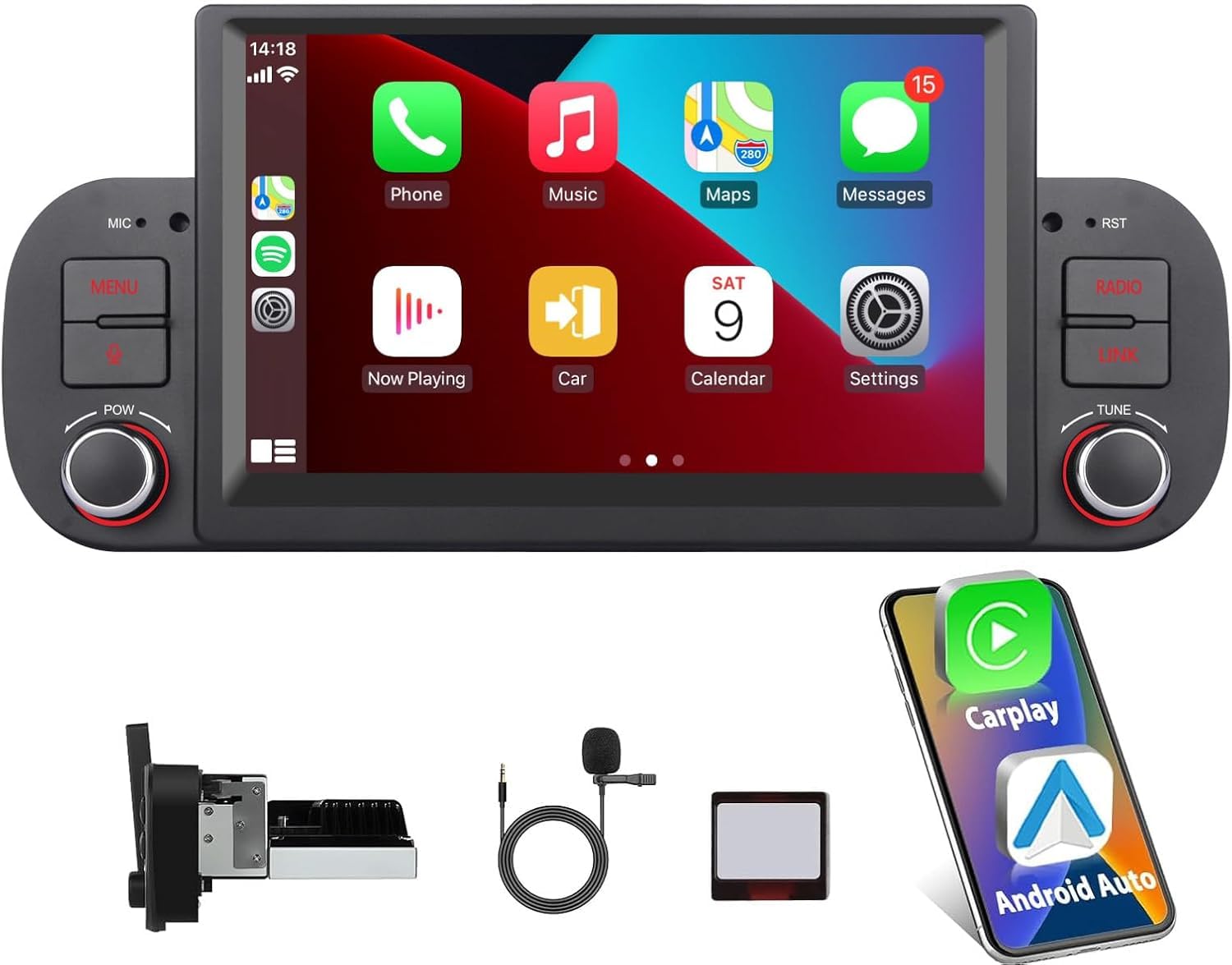 Autoradio Double Din per FIAT Panda 2013-2020 con CarPlay wireless di Apple e Android Auto, comando vocale, display IPS/GPS Navi/Bluetooth/FM/AM/USB/EQ/Touch Display