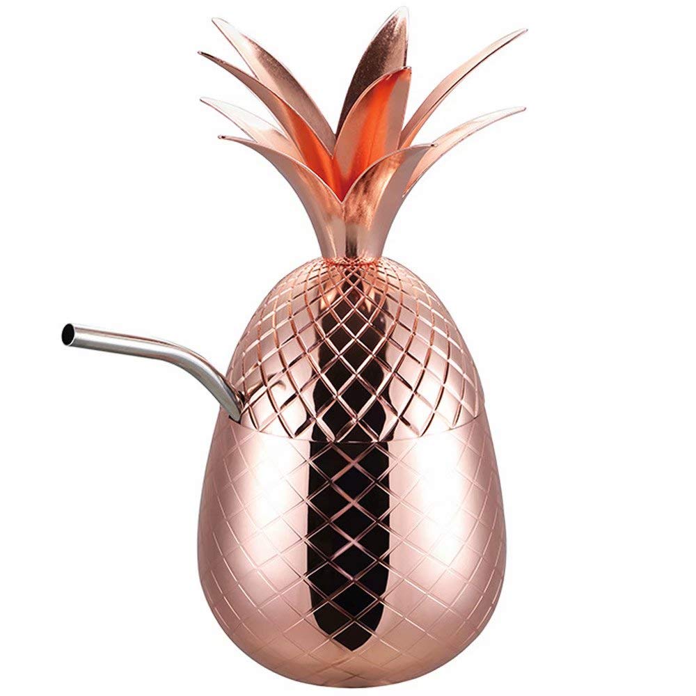 Gobelet ananas or rose avec paille de 510 cl pour cocktails frais