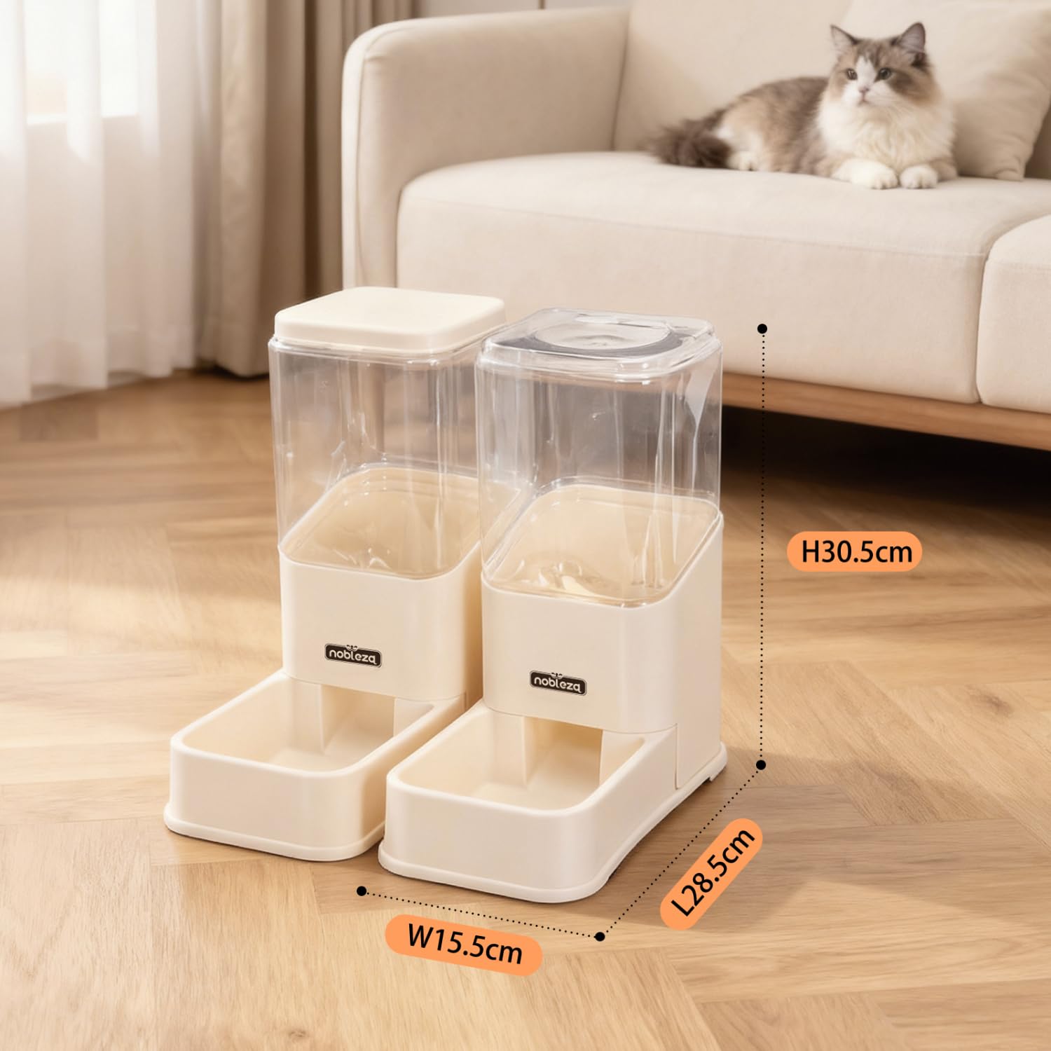Nobleza Wasserspender Futterspender für Katze und Hund, 3.8L Automatischer Trockenfutterspender Wasserspender für kleine und mittelgroße Haustiere,